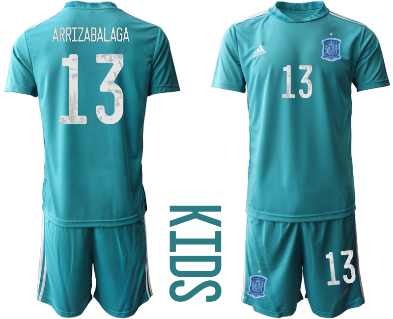 Youth 2021 European Cup Spain blue goalkeeper #13 Soccer Jersey